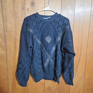 VTG 90s Method Pattern Sweater Adult Large Blue Black Mens Medium Cosby Retro